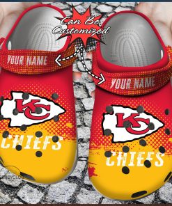 Football Crocs Personalized KC Chiefs Half Tone Drip Flannel Clog Shoes