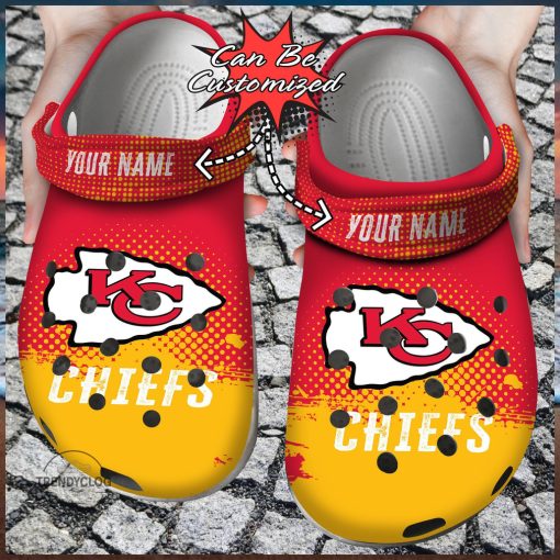 Football Crocs Personalized KC Chiefs Half Tone Drip Flannel Clog Shoes