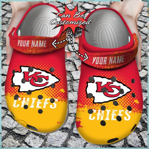 Football Crocs Personalized KC Chiefs Half Tone Drip Flannel Clog Shoes