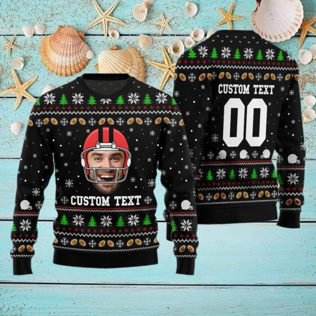 Football Face And Text Christmas Sweater, Funny Football Xmas Sweater, Personalized Photo Ugly Sweater Football Face And Text Christmas Sweater, Funny Football Xmas Sweater, Personalized Photo Ugly Sweater