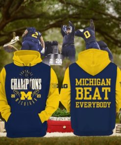 Football National Champions Michigan Beat Everybody 2023 Blue Yellow Design 3D Hoodie