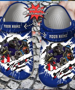 Football Personalized Baltimore Ravens Mascot Ripped Flag Clog Shoes