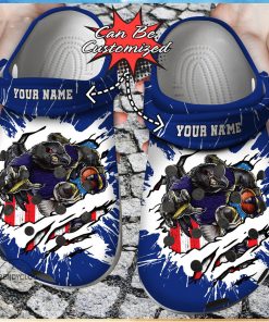 Football Personalized Baltimore Ravens Mascot Ripped Flag Clog Shoes