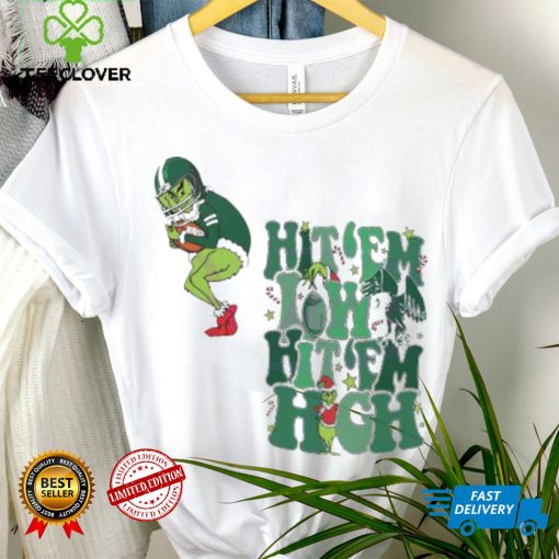 Football Santa Grinch Hit Em Low Hit Em High Shirt