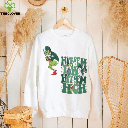 Football Santa Grinch Hit Em Low Hit Em High Shirt