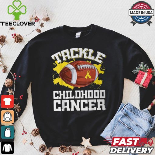 Football Tackle Childhood Cancer Retro Awareness Ribbon T Shirt