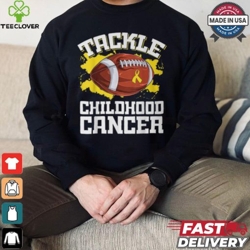 Football Tackle Childhood Cancer Retro Awareness Ribbon T Shirt