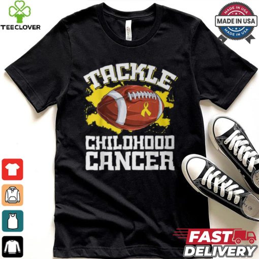 Football Tackle Childhood Cancer Retro Awareness Ribbon T Shirt