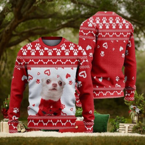 Footprint Cute Dog Ugly Christmas Sweater Knitted Gift For Men And Women