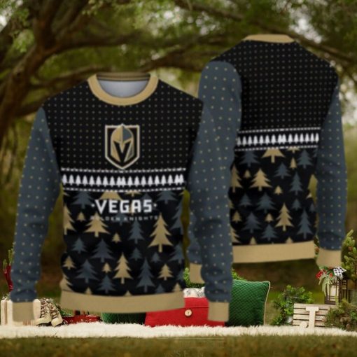For Fans Vegas Golden Knights Christmas Tree Pattern Ugly Christmas Sweater Christmas Gift