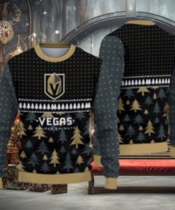 For Fans Vegas Golden Knights Christmas Tree Pattern Ugly Christmas Sweater Christmas Gift