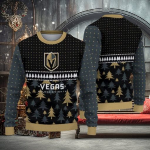 For Fans Vegas Golden Knights Christmas Tree Pattern Ugly Christmas Sweater Christmas Gift