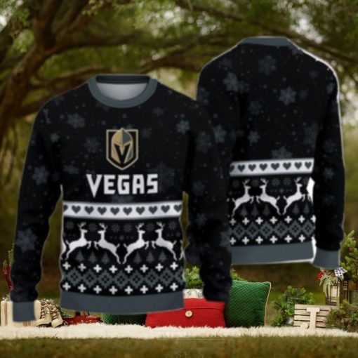 For Fans Vegas Golden Knights Xmax Gift Snow Reindeer Pattern Ugly Christmas Sweater
