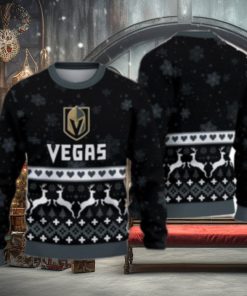 For Fans Vegas Golden Knights Xmax Gift Snow Reindeer Pattern Ugly Christmas Sweater