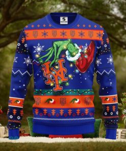 For MLB Fans New York Mets Grinch Hand Funny Christmas Gift Men And Women Ugly Christmas Sweater
