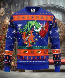 For MLB Fans New York Mets Grinch Hand Funny Christmas Gift Men And Women Ugly Christmas Sweater