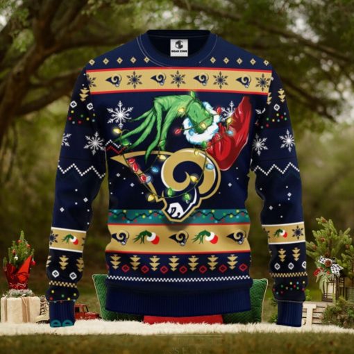 For NFL Fans Los Angeles Rams Grinch Hand Funny Christmas Gift Men And Women Ugly Christmas Sweater