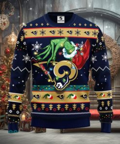 For NFL Fans Los Angeles Rams Grinch Hand Funny Christmas Gift Men And Women Ugly Christmas Sweater