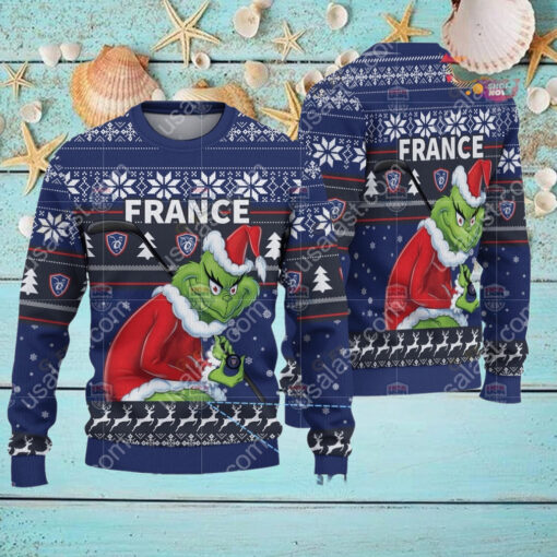 France Ice Hockey Team Grinch Hockey Stick Ugly Christmas Sweater