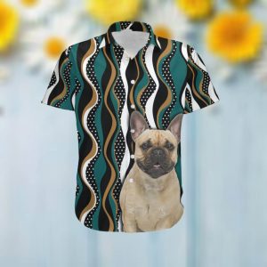 French Bulldog Hawaiian Aloha Tropical Floral Men Beach Button Up Shirt For Dog Owners And Pet Lovers On Summer Vacation