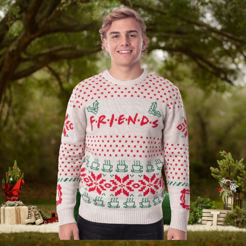 Friends TV Series Men's Logo and Coffee Mugs Ugly Holiday Christmas Sweater Friends TV Series Men's Logo and Coffee Mugs Ugly Holiday Christmas Sweater
