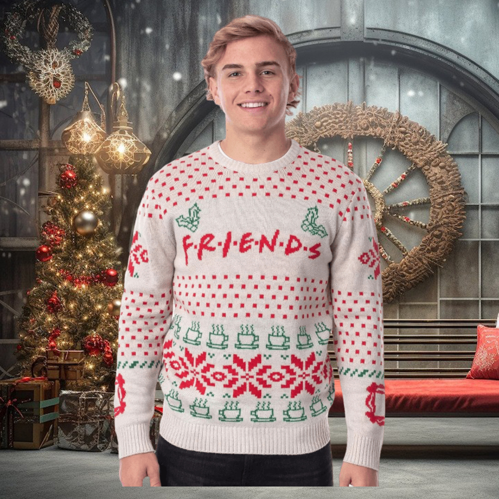Friends TV Series Men's Logo and Coffee Mugs Ugly Holiday Christmas Sweater Friends TV Series Men's Logo and Coffee Mugs Ugly Holiday Christmas Sweater