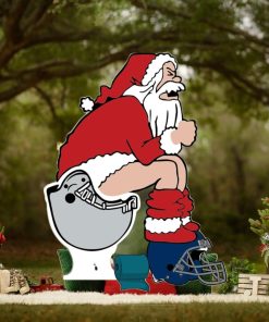 Funny American Football Santa On Toilet Ornament With Custom Football Team Logo For Football Fans