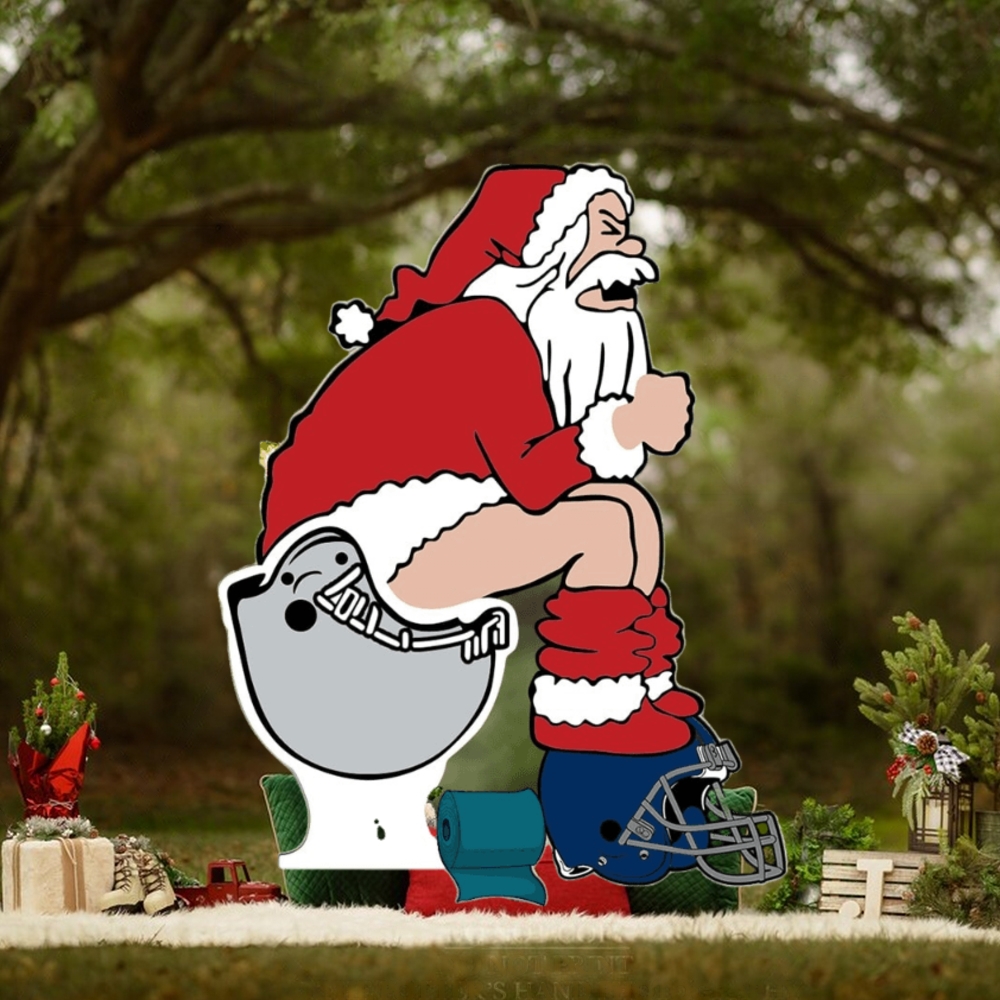 Funny American Football Santa On Toilet Ornament With Custom Football Team Logo For Football Fans Funny American Football Santa On Toilet Ornament With Custom Football Team Logo For Football Fans