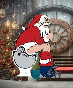 Funny American Football Santa On Toilet Ornament With Custom Football Team Logo For Football Fans