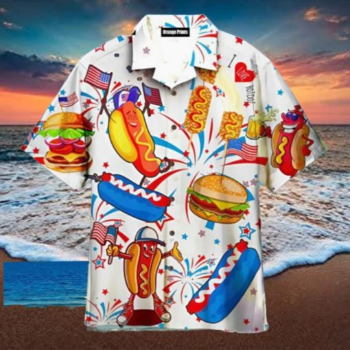 Funny American Hot Dog 4Th Of July Independence Day Hawaiian Shirt