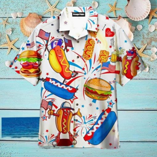 Funny American Hot Dog 4Th Of July Independence Day Hawaiian Shirt