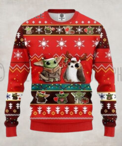 Funny Baby Yoda Santa And Frog Christmas Ugly Sweater
