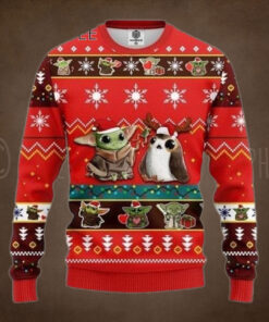 Funny Baby Yoda Santa And Frog Christmas Ugly Sweater
