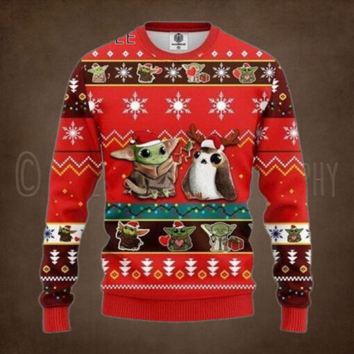 Funny Baby Yoda Santa And Frog Christmas Ugly Sweater
