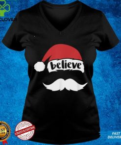 Funny Believe Santa Hat White Mustache Kids Family Christmas T Shirt