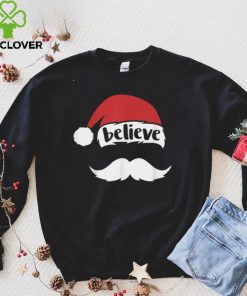 Funny Believe Santa Hat White Mustache Kids Family Christmas T Shirt