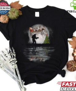 Funny Bigfoot Christmas Santa Sleigh Reindeer T Shirt Recovered