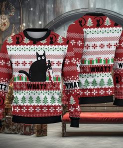 Funny Black Cat Christmas Gift For Holiday Black Cat What 3D Ugly Christmas Sweater