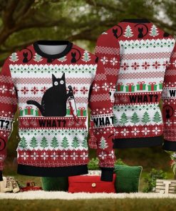 Funny Black Cat Christmas Gift For Holiday Black Cat What 3D Ugly Christmas Sweater