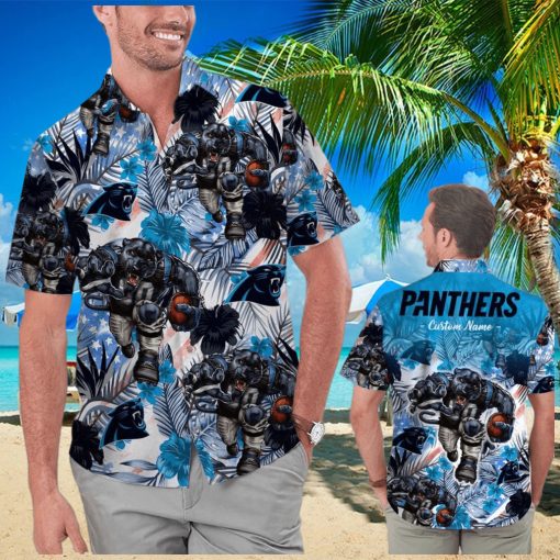 Funny Carolina Panthers Tropical Floral America Flag Custom Name Personalized Men Women Aloha Hawaiian Shirt Short For Football Lovers