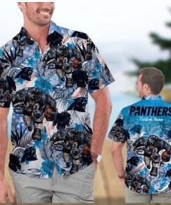 Funny Carolina Panthers Tropical Floral America Flag Custom Name Personalized Men Women Aloha Hawaiian Shirt Short For Football Lovers