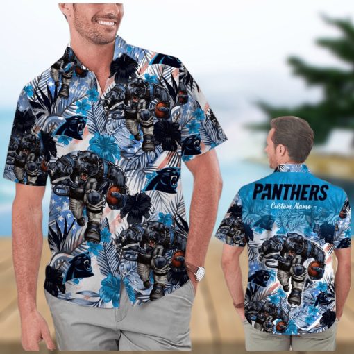 Funny Carolina Panthers Tropical Floral America Flag Custom Name Personalized Men Women Aloha Hawaiian Shirt Short For Football Lovers