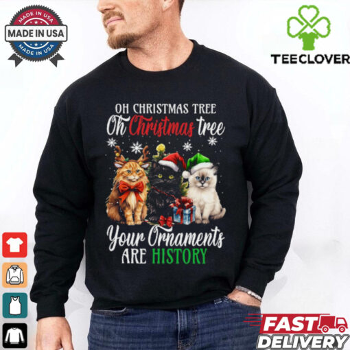 Funny Cat Christmas Ornament Warning   Cute Holiday Outfit for 2024 T Shirt