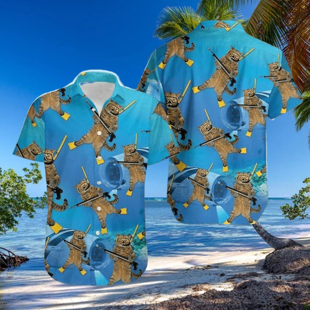 Funny Cat Diving Blue Ocean Hawaiian Shirt Funny Cat Diving Blue Ocean Hawaiian Shirt