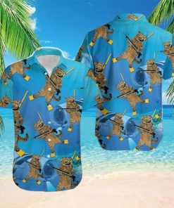 Funny Cat Diving Blue Ocean Hawaiian Shirt