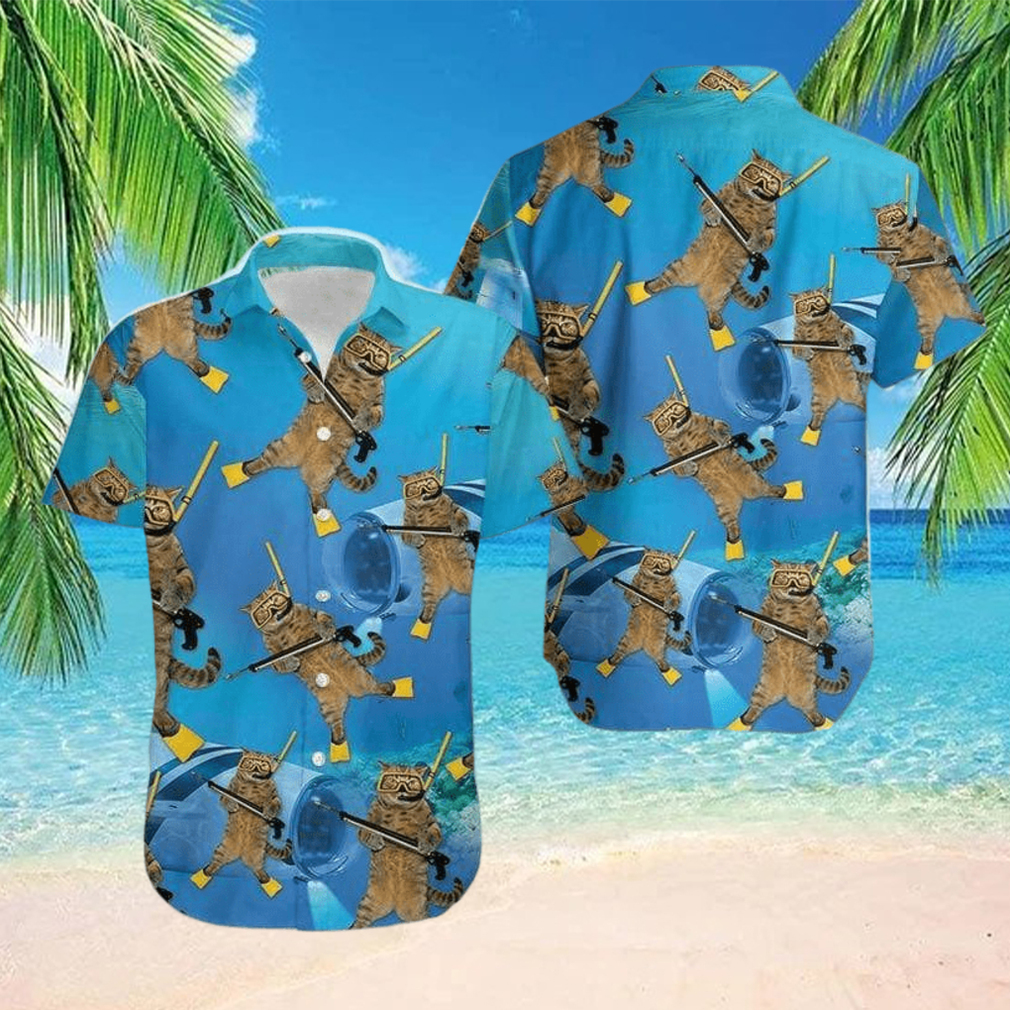 Funny Cat Diving Blue Ocean Hawaiian Shirt Funny Cat Diving Blue Ocean Hawaiian Shirt