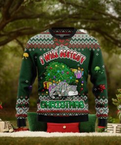 Funny Cat I Will Destroy Christmas Ugly Christmas Sweaters