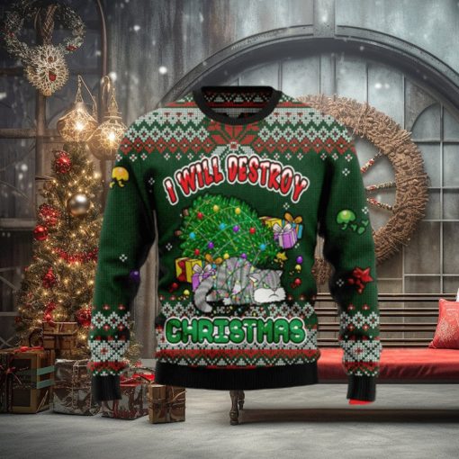 Funny Cat I Will Destroy Christmas Ugly Christmas Sweaters