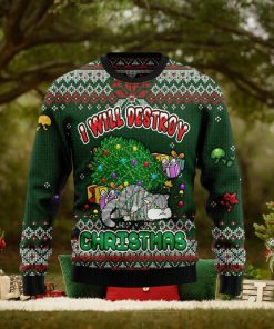 Funny Cat I Will Destroy Ugly Christmas Sweater Gift Men Women