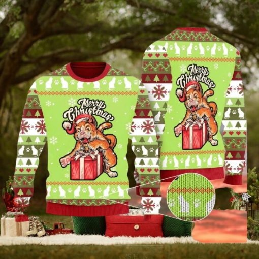 Funny Cat Merry Christmas Gathering Knitted AOP Sweater For Thanksgiving